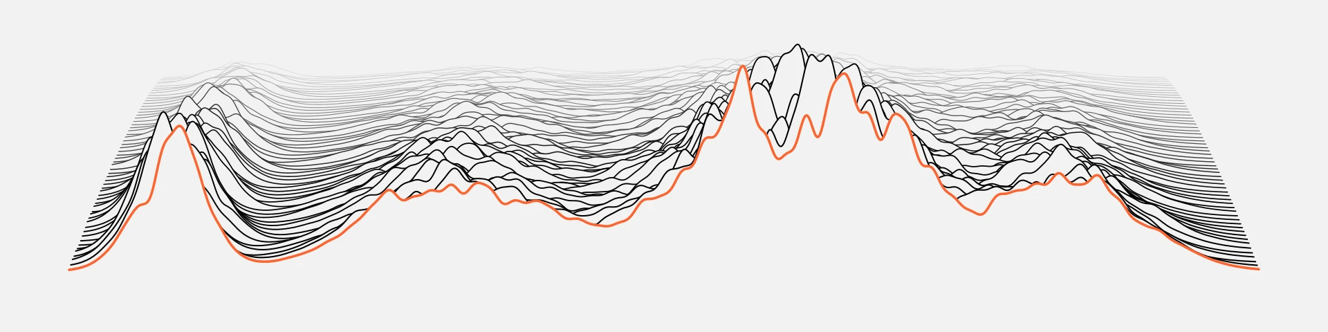Layered speech waveforms with one curve highlighted in orange